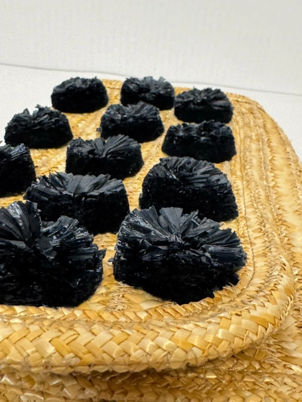 Ann Taylor Straw Raffia Clutch Black Pom Pom Fold Over Envelope Bag